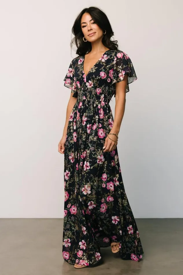 Women Lynlee Metallic Maxi Dress Dark Blue Pink Baltic Born Maxi Dresses