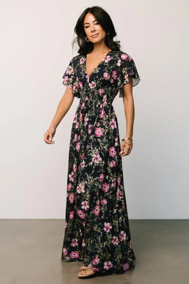 Women Lynlee Metallic Maxi Dress Dark Blue Pink Baltic Born Maxi Dresses
