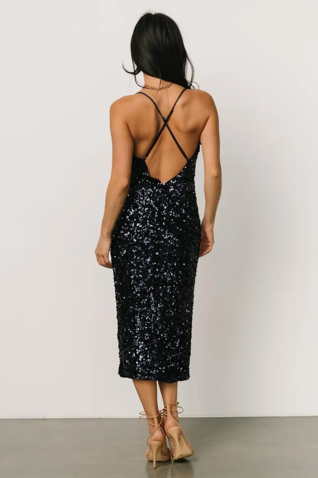 Women Madi Sequin Midi Dress Midnight Blue Baltic Born Embellished and Sequined Women Madi Sequin Midi Dress Midnight Blue Baltic Born Embellished and Sequined