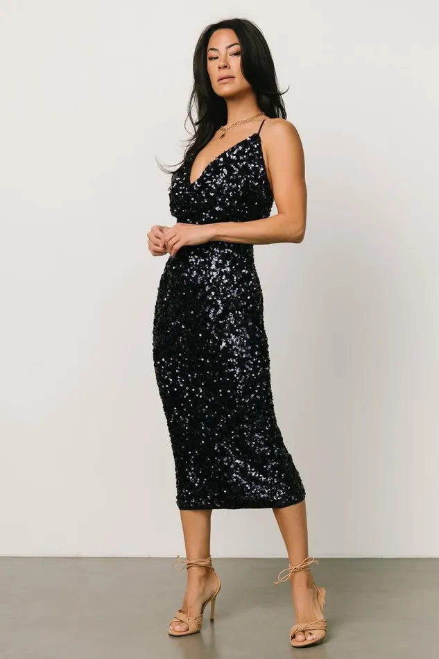 Women Madi Sequin Midi Dress Midnight Blue Baltic Born Embellished and Sequined Women Madi Sequin Midi Dress Midnight Blue Baltic Born Embellished and Sequined