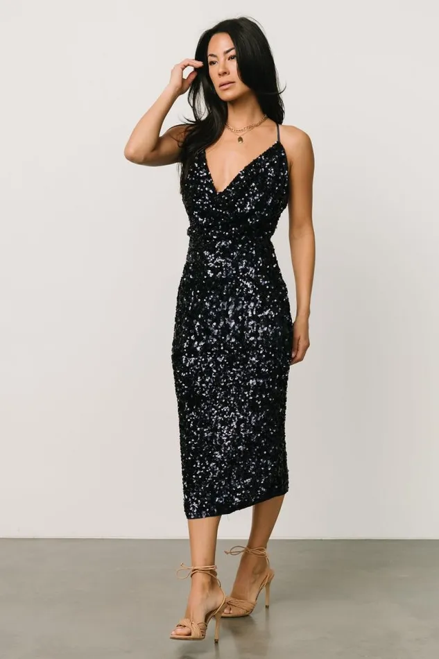 Women Madi Sequin Midi Dress Midnight Blue Baltic Born Embellished and Sequined Women Madi Sequin Midi Dress Midnight Blue Baltic Born Embellished and Sequined