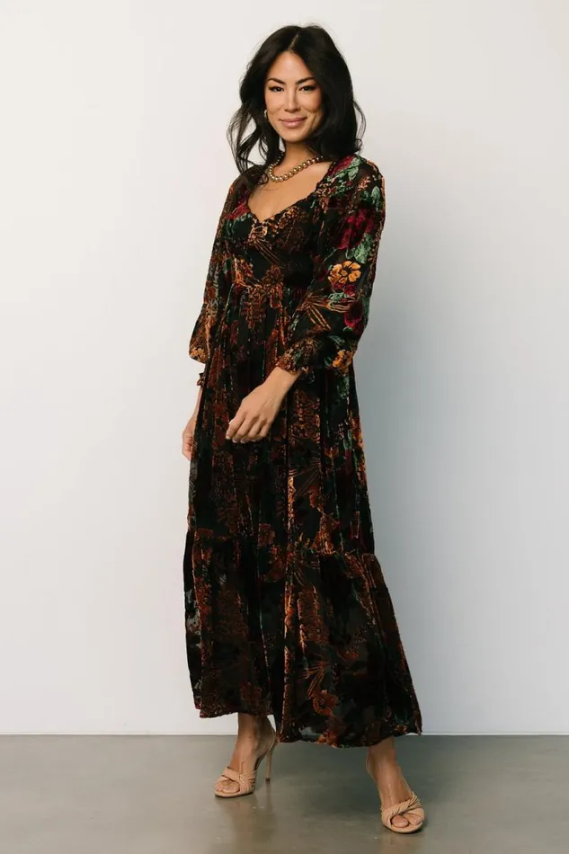 Women Marlow Velvet Embossed Dress Black Multi Baltic Born Maxi Dresses
