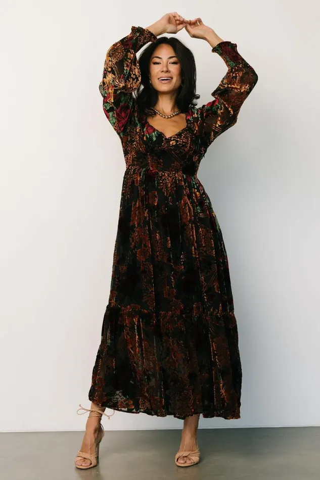 Women Marlow Velvet Embossed Dress Black Multi Baltic Born Maxi Dresses Women Marlow Velvet Embossed Dress Black Multi Baltic Born Maxi Dresses