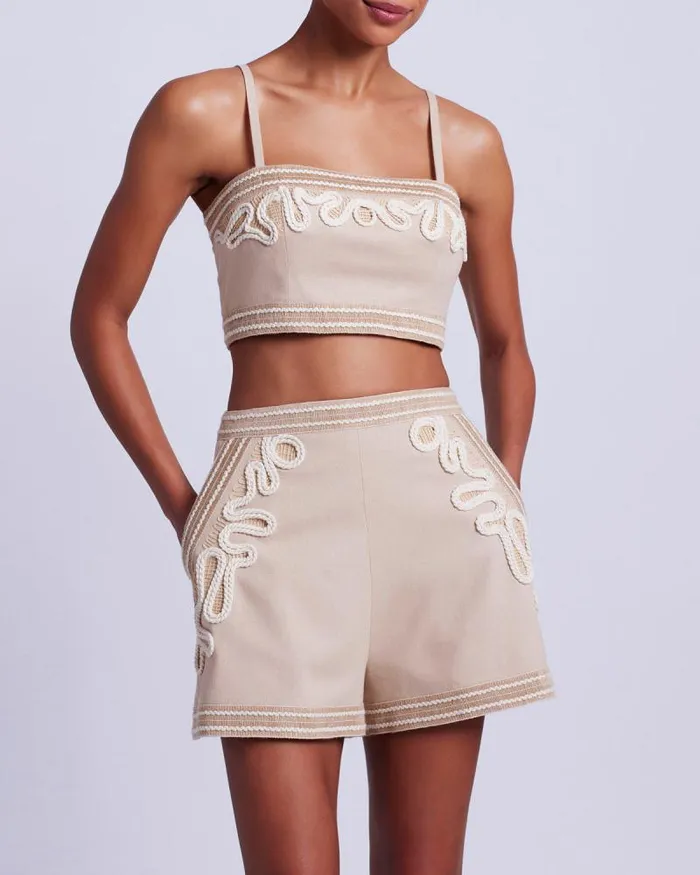 Women Matching Sets PatBO Embroidered Linen Shorts Sand