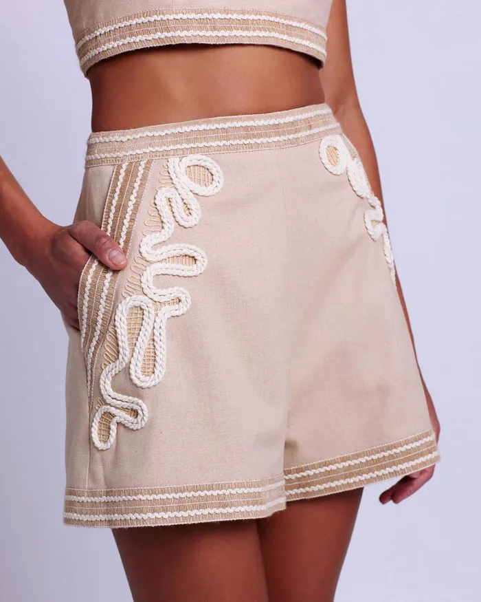 Women Matching Sets PatBO Embroidered Linen Shorts Sand