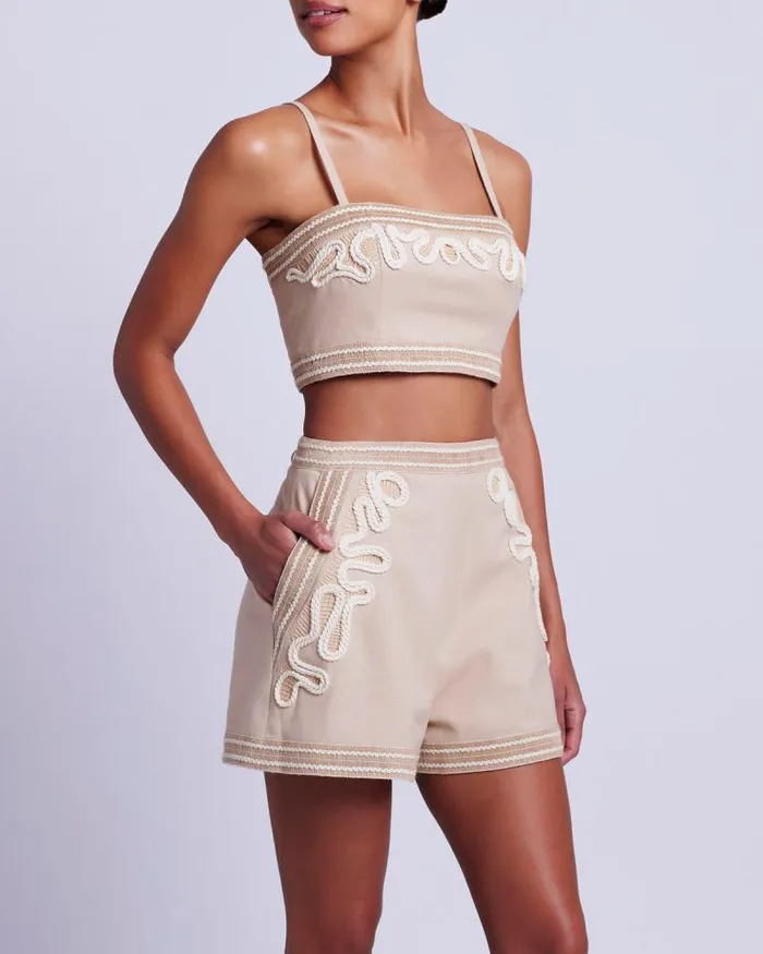 Women Matching Sets PatBO Embroidered Linen Shorts Sand