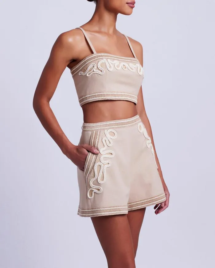 Women Matching Sets PatBO Embroidered Linen Shorts Sand