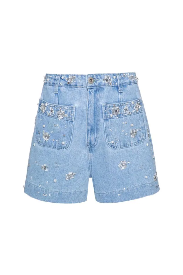 Women Matching Sets PatBO HandBeaded Denim Shorts FINAL SALE Denim