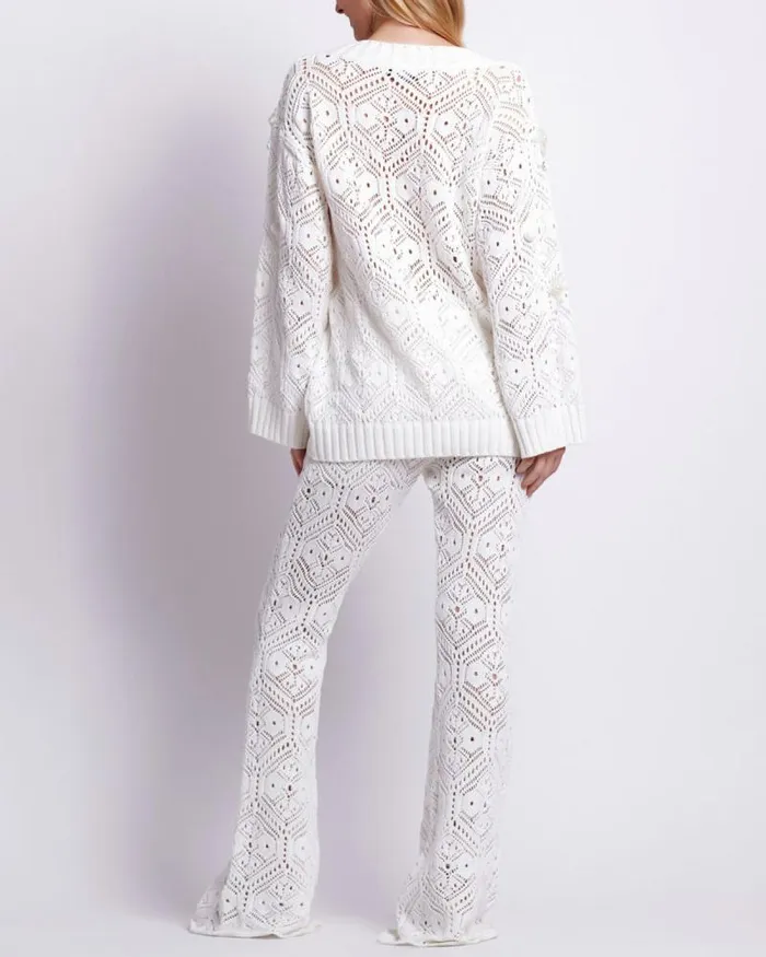 Women Matching Sets PatBO Knit Flare Leg Pant White