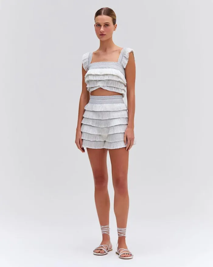 Women Matching Sets PatBO Metallic Fringe Shorts Silver