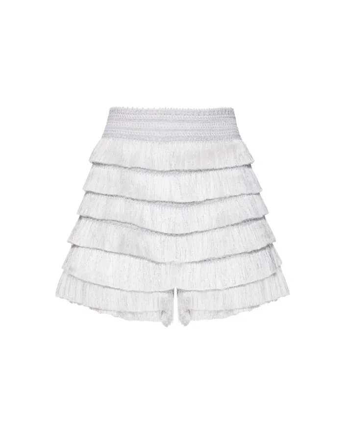 Women Matching Sets PatBO Metallic Fringe Shorts Silver