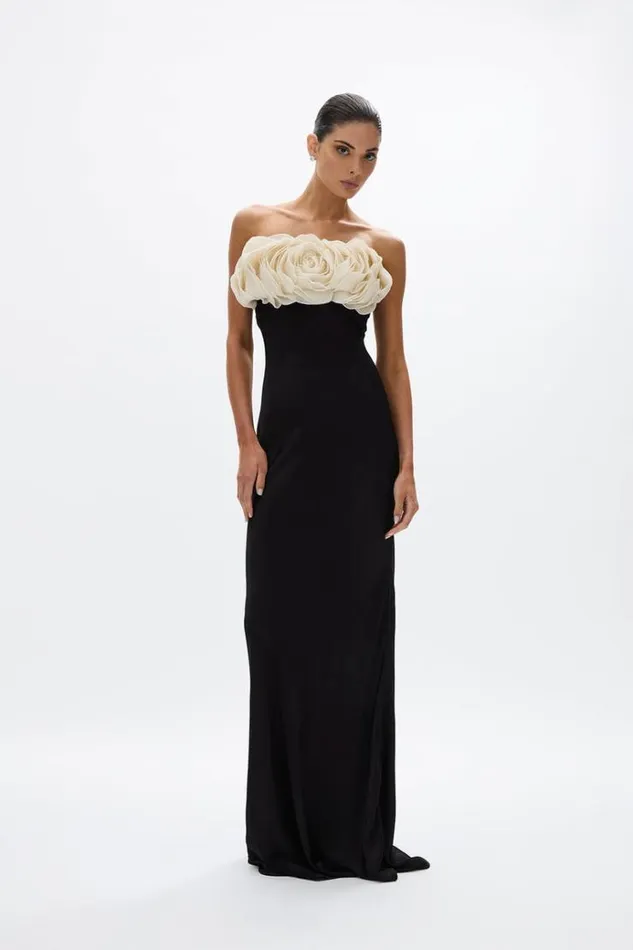 Women Maxi Dresses Rachel Gilbert Fiorella Gown BlackIvory