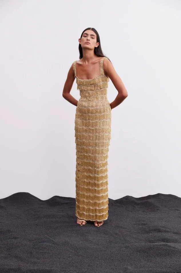 Women Maxi Dresses Rachel Gilbert Sadie Gown In Gold