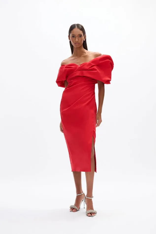 Women Midi Dresses Rachel Gilbert Gia Dress Bright Red