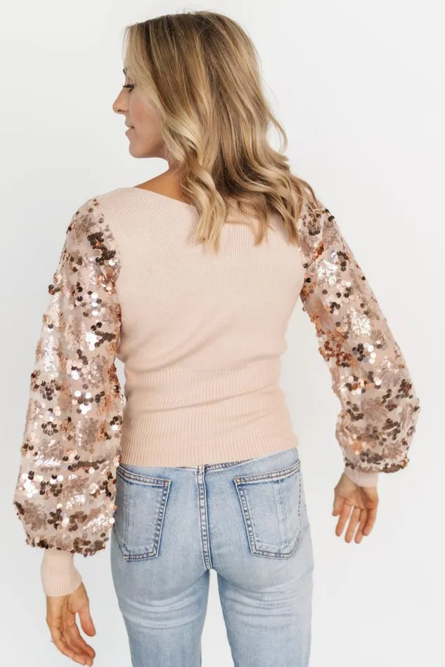 Women Mina Sequin Sleeve Top Champagne Baltic Born Embellished and Sequined Women Mina Sequin Sleeve Top Champagne Baltic Born Embellished and Sequined