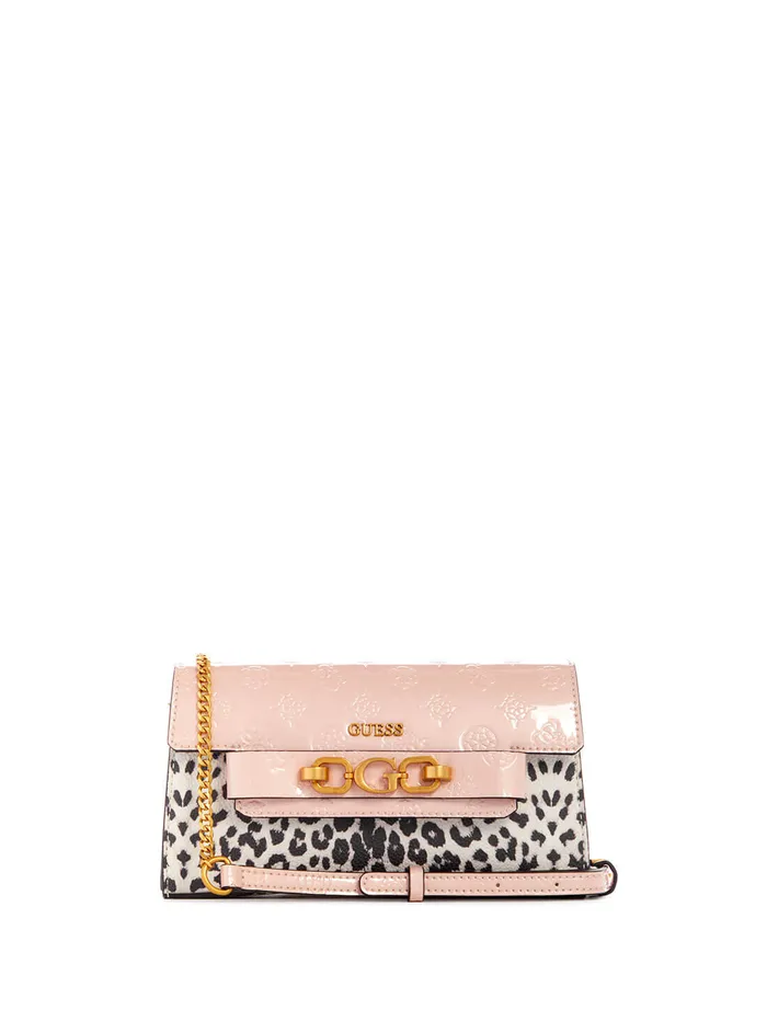 Women Mini Bags GUESS Pink Leopard Zira Mini Crossbody Bag
