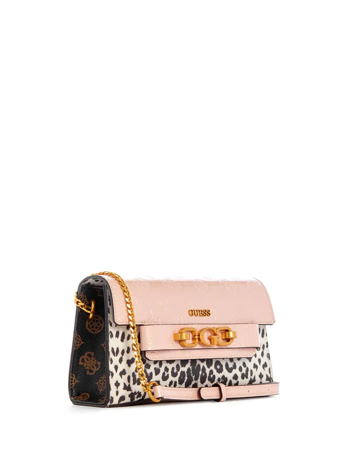 Women Mini Bags GUESS Pink Leopard Zira Mini Crossbody Bag
