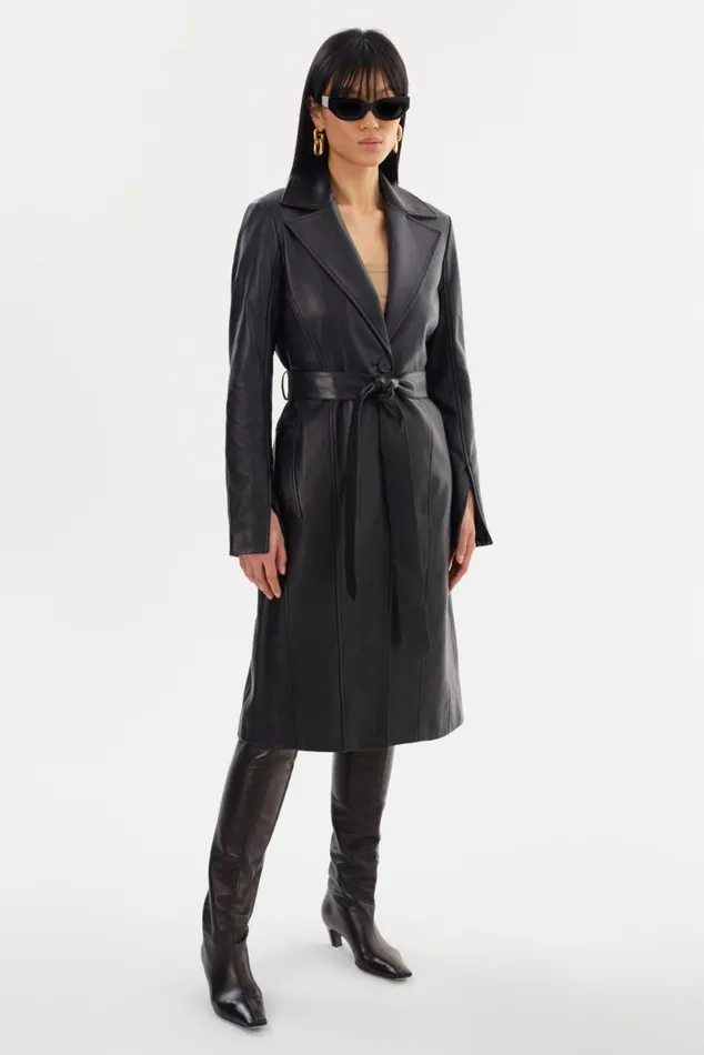 Women MIRANDA Leather Trench Coat Black LAMARQUE Leather Jackets