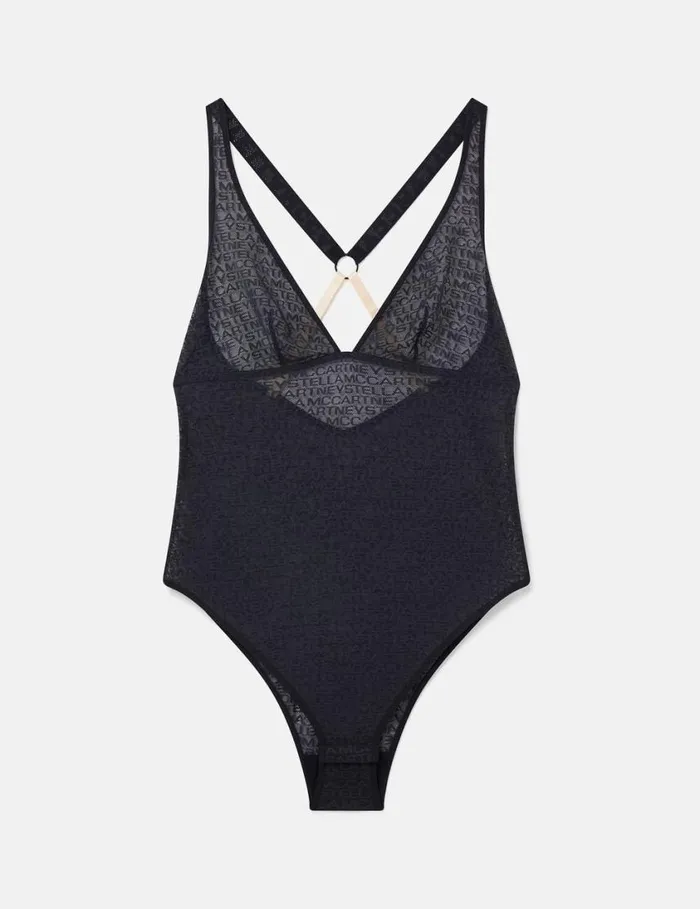 Women Monogram Mesh Bodysuit Black Stella McCartney Lingerie And Sleepwear