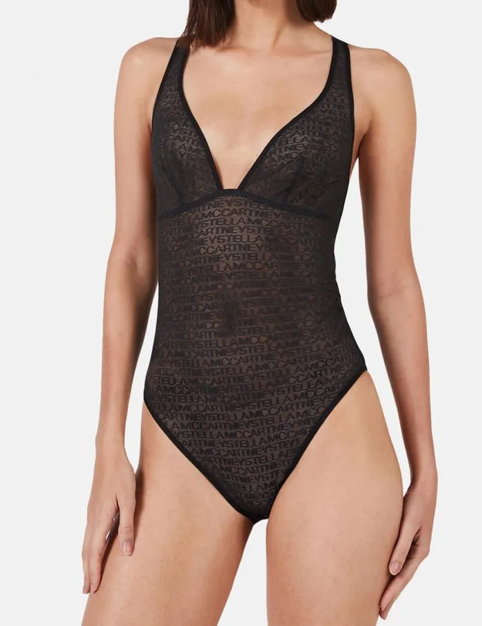Women Monogram Mesh Bodysuit Black Stella McCartney Lingerie And Sleepwear