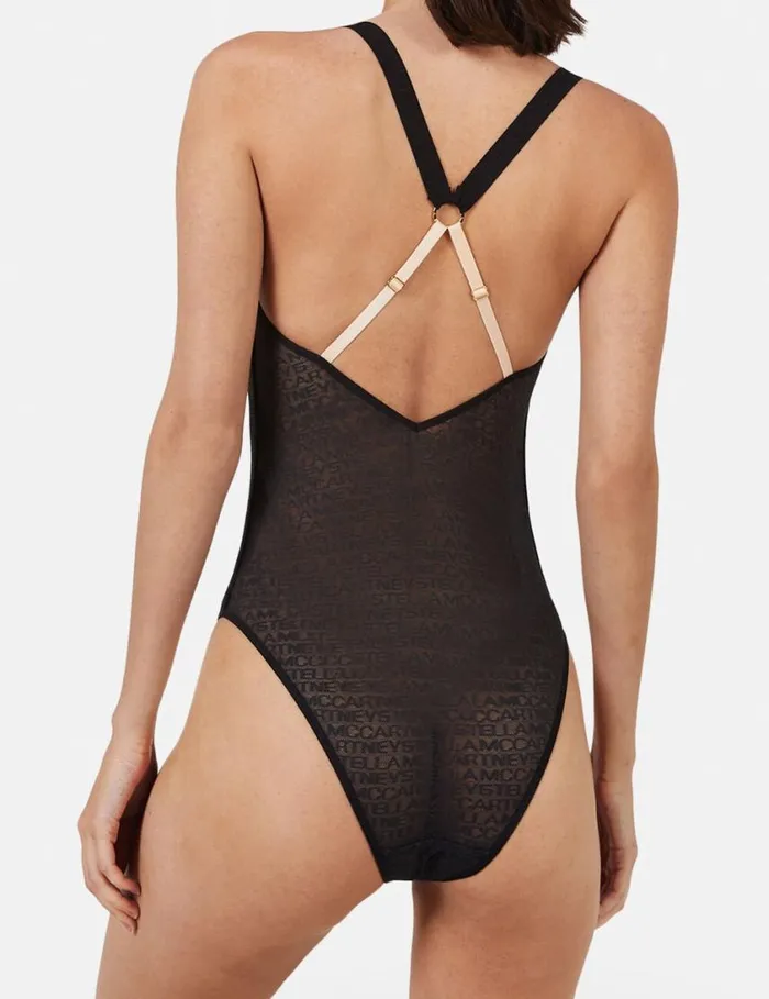 Women Monogram Mesh Bodysuit Black Stella McCartney Lingerie And Sleepwear