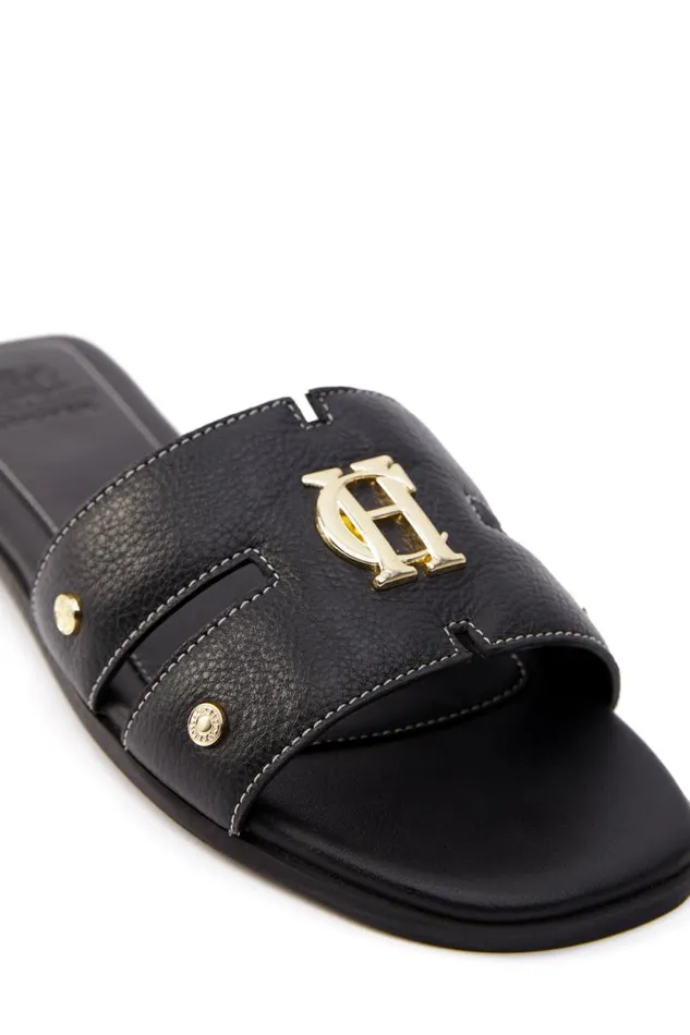 Women Monogram Slides Black Leather Holland Cooper Sandals and Slides Women Monogram Slides Black Leather Holland Cooper Sandals and Slides
