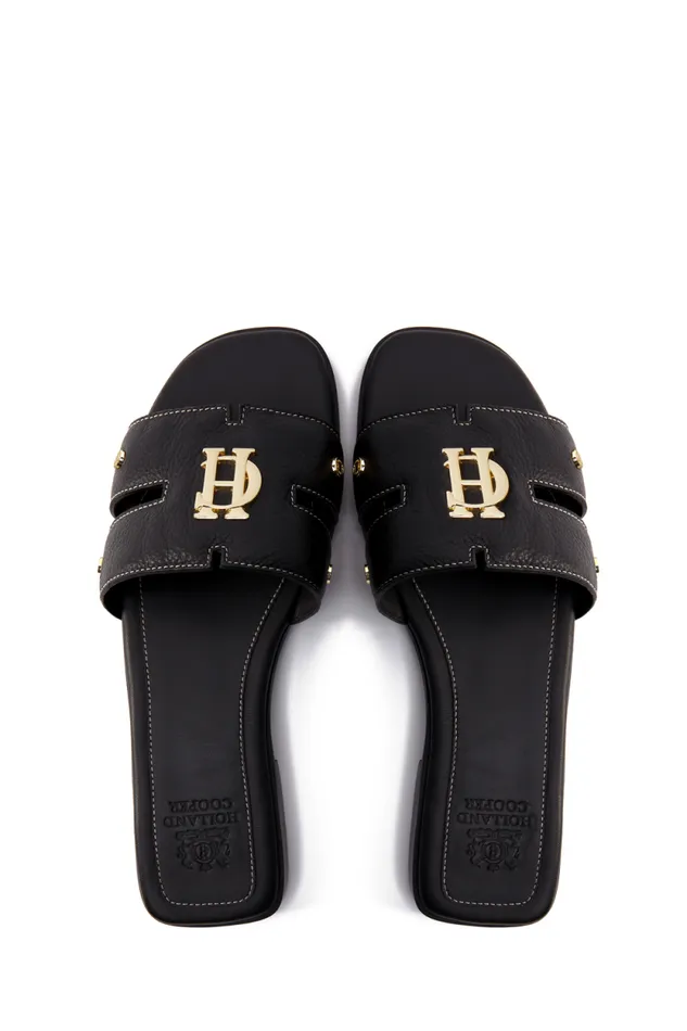 Women Monogram Slides Black Leather Holland Cooper Sandals and Slides Women Monogram Slides Black Leather Holland Cooper Sandals and Slides