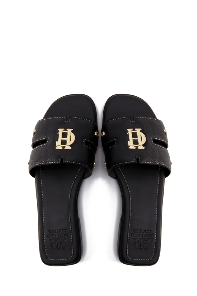 Women Monogram Slides Black Leather Holland Cooper Sandals and Slides Women Monogram Slides Black Leather Holland Cooper Sandals and Slides