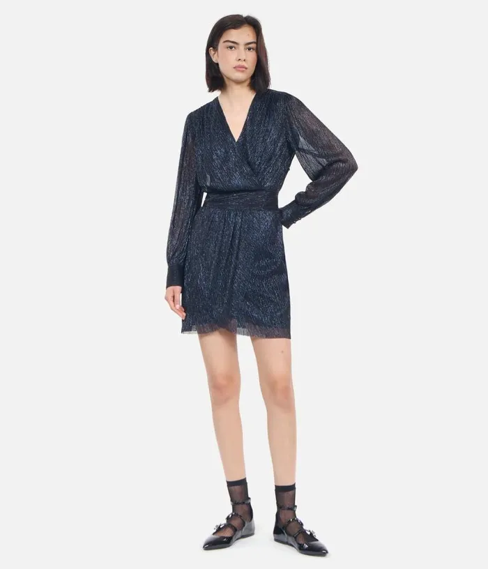 Women Navy Blue Metallic Jersey Short Dress THE KOOPLES Dresses and Jumpsuits