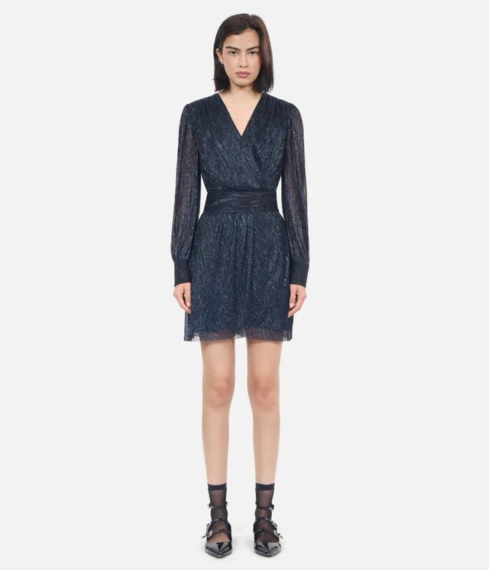 Women Navy Blue Metallic Jersey Short Dress THE KOOPLES Dresses and Jumpsuits Women Navy Blue Metallic Jersey Short Dress THE KOOPLES Dresses and Jumpsuits