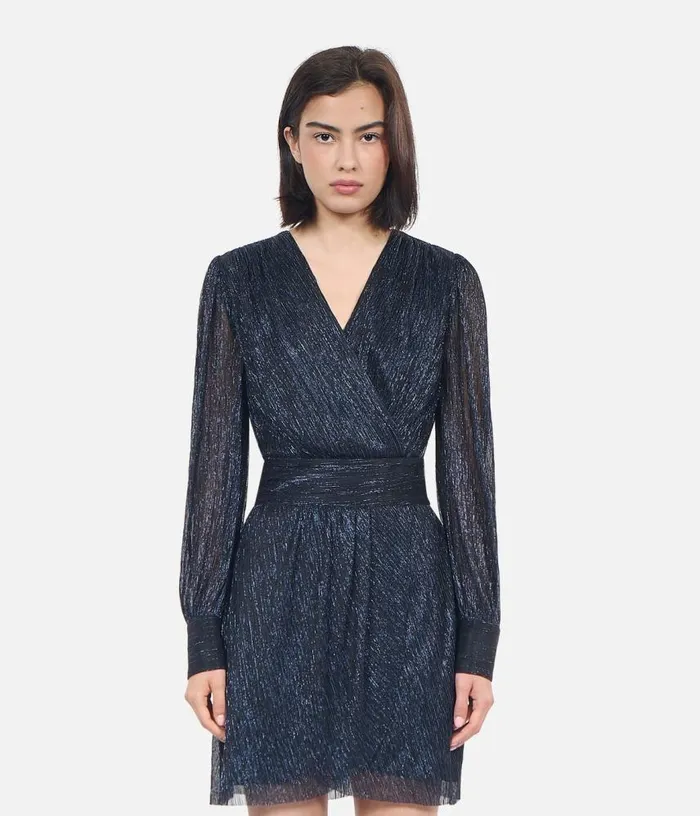Women Navy Blue Metallic Jersey Short Dress THE KOOPLES Dresses and Jumpsuits Women Navy Blue Metallic Jersey Short Dress THE KOOPLES Dresses and Jumpsuits
