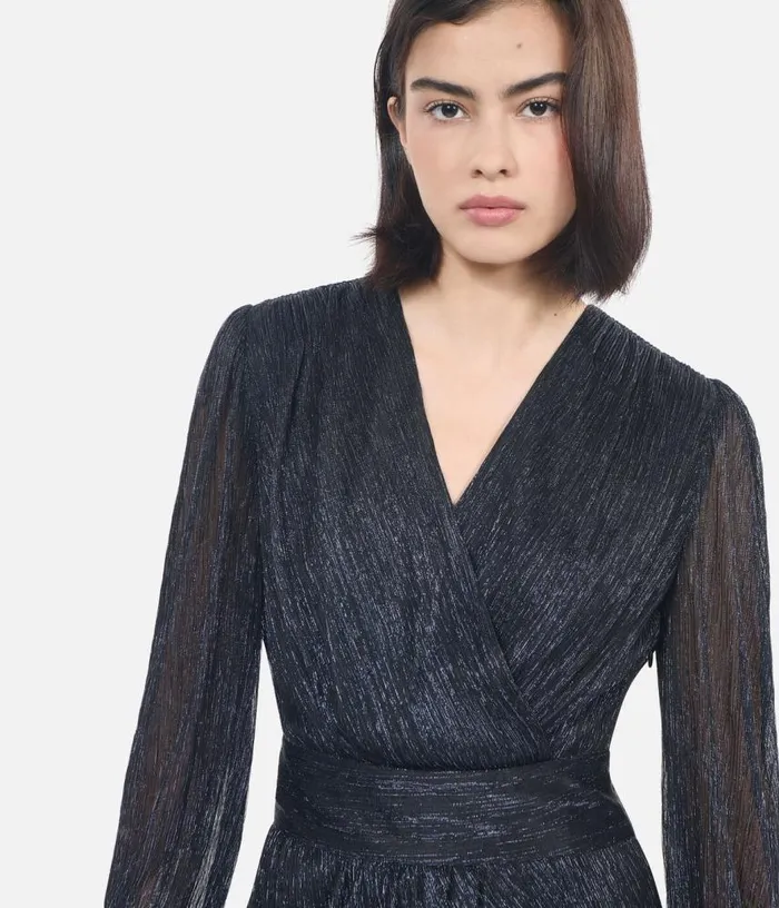 Women Navy Blue Metallic Jersey Short Dress THE KOOPLES Dresses and Jumpsuits Women Navy Blue Metallic Jersey Short Dress THE KOOPLES Dresses and Jumpsuits