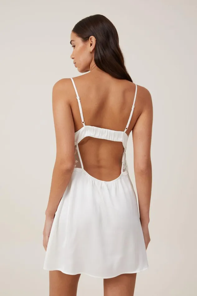Women Nighties Cotton On Embroidered Mesh Satin Slip Coconut Milk