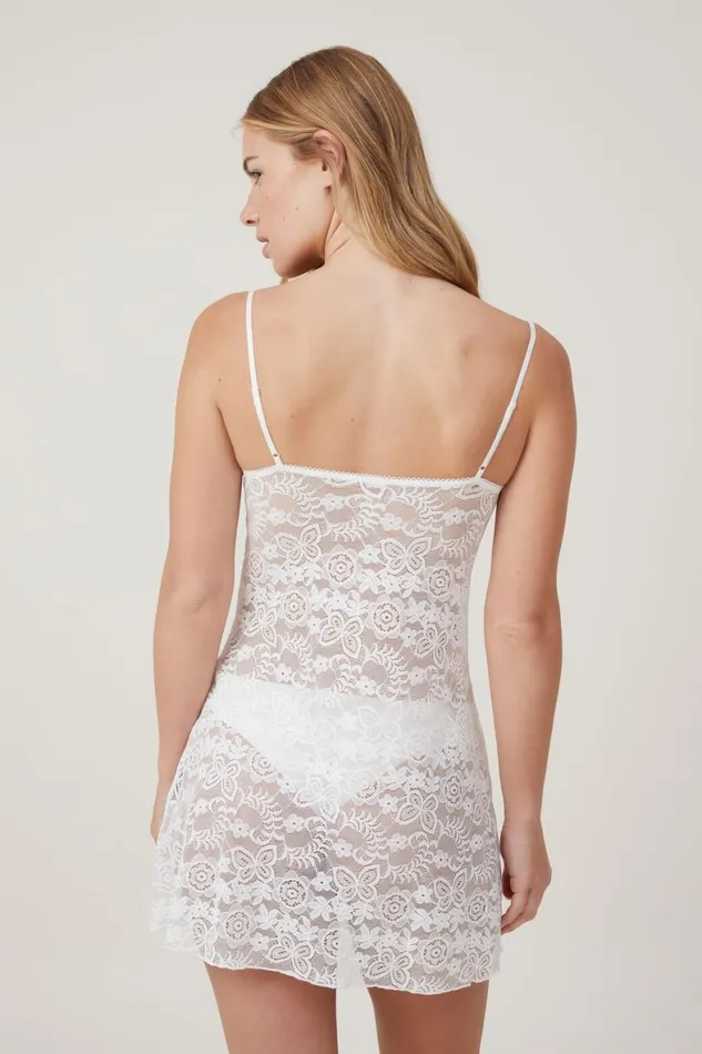 Women Nighties Cotton On Enchanted Butterfly Lace Slip Coconut Milk