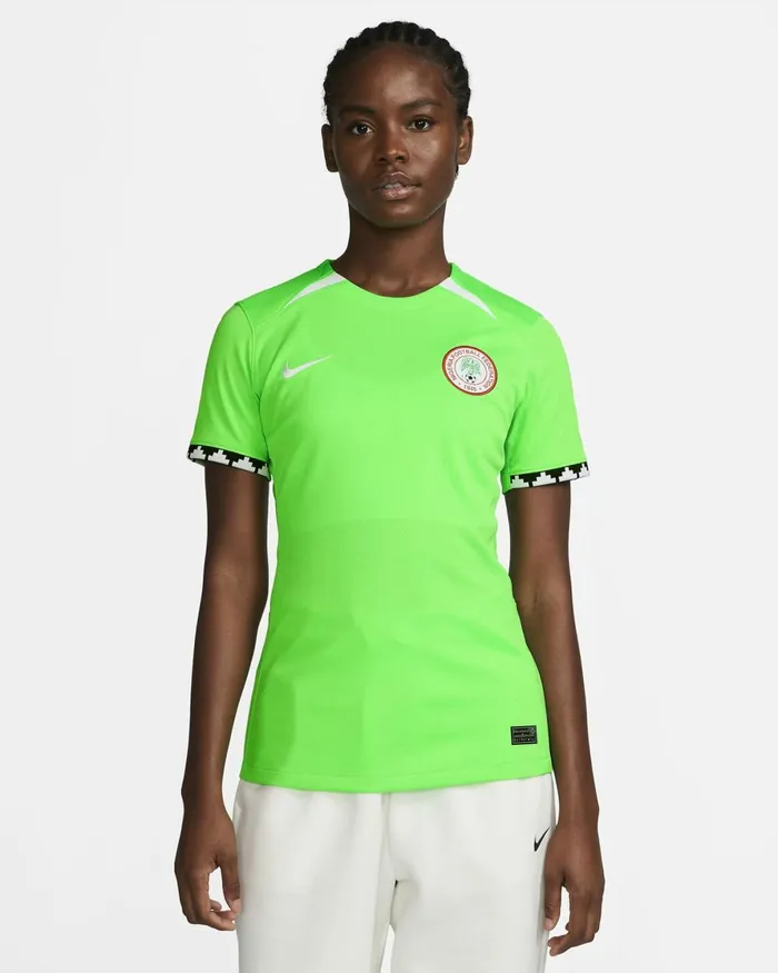 Women Nike All Clothing Nigeria 2023 Stadium Home Poison Greenwhitewhite