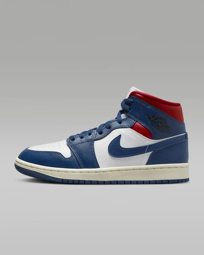 Women Nike All Shoes Air Jordan 1 Mid Whitegym Redsailfrench Blue