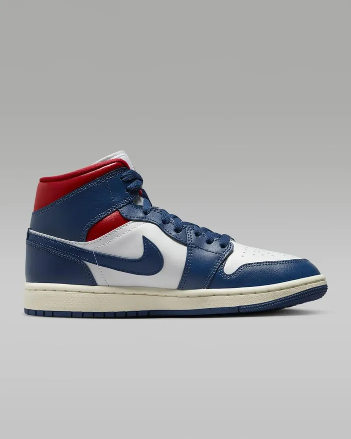Women Nike All Shoes Air Jordan 1 Mid Whitegym Redsailfrench Blue