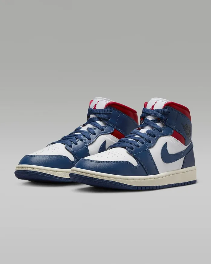 Women Nike All Shoes Air Jordan 1 Mid Whitegym Redsailfrench Blue