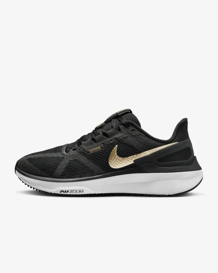 Women Nike All Shoes Structure 25 Blackwhitedark Smoke Greymetallic Gold