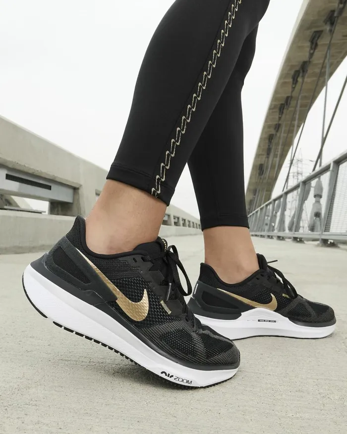 Women Nike All Shoes Structure 25 Blackwhitedark Smoke Greymetallic Gold