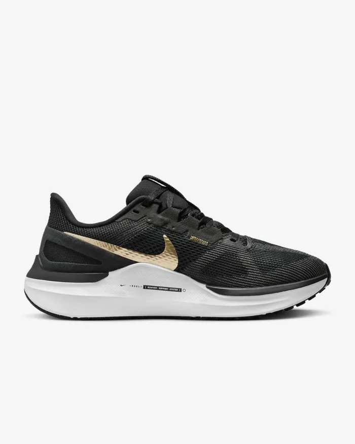 Women Nike All Shoes Structure 25 Blackwhitedark Smoke Greymetallic Gold
