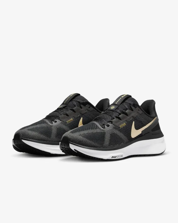 Women Nike All Shoes Structure 25 Blackwhitedark Smoke Greymetallic Gold