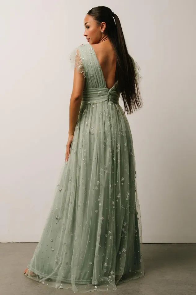 Women Nova Shimmer Maxi Dress Sage Silver Baltic Born Embellished and Sequined Women Nova Shimmer Maxi Dress Sage Silver Baltic Born Embellished and Sequined