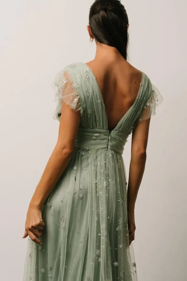 Women Nova Shimmer Maxi Dress Sage Silver Baltic Born Embellished and Sequined Women Nova Shimmer Maxi Dress Sage Silver Baltic Born Embellished and Sequined