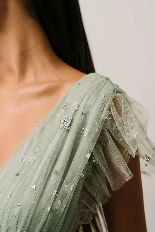 Women Nova Shimmer Maxi Dress Sage Silver Baltic Born Embellished and Sequined Women Nova Shimmer Maxi Dress Sage Silver Baltic Born Embellished and Sequined