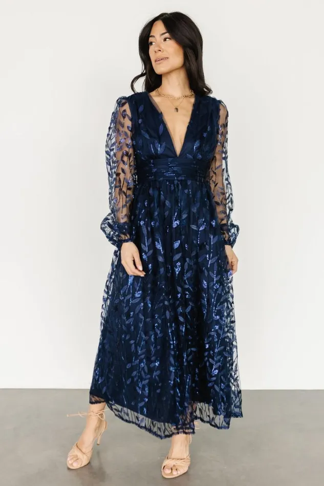 Women Odessa Sequin Embossed Dress Dark Blue Baltic Born Embellished and Sequined