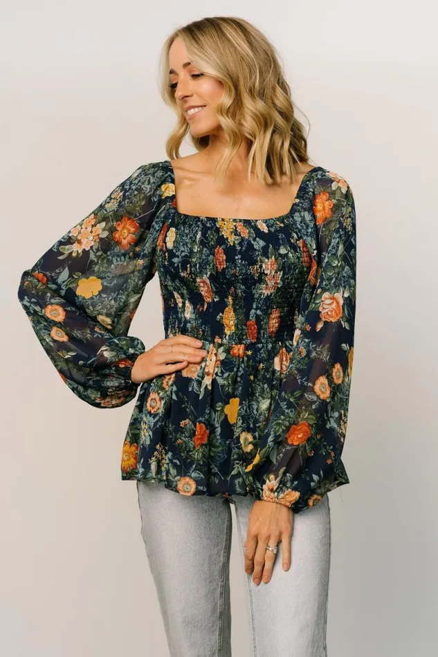 Women Ollie Smocked Top Navy Multi Baltic Born Blouses and Shirts Women Ollie Smocked Top Navy Multi Baltic Born Blouses and Shirts