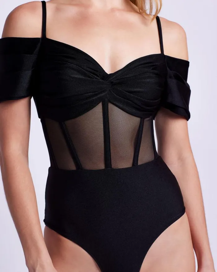 Women One Pieces PatBO CORSET BODYSUIT FINAL SALE Black