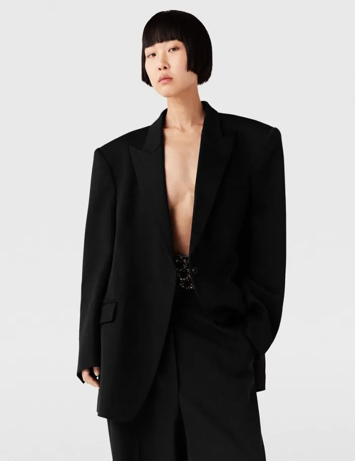 Women Oversized Peak Lapel Blazer Black Stella McCartney Coats And Jackets