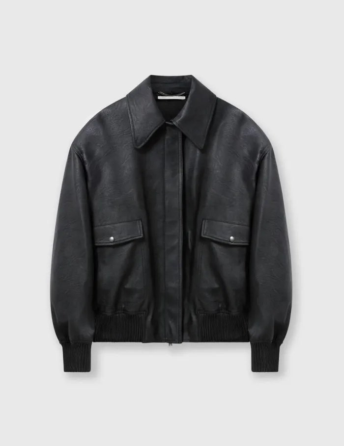 Women Oversized Vegan Bomber Jacket Black Stella McCartney Coats And Jackets